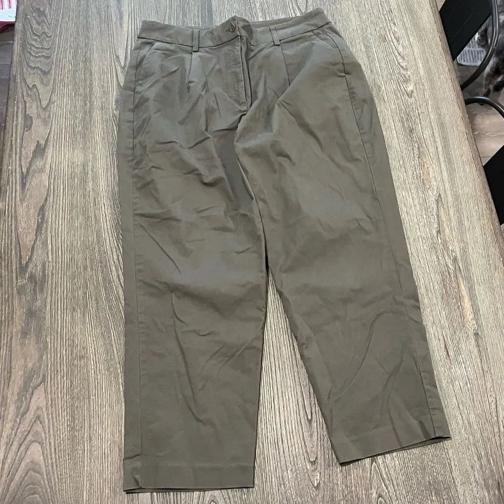 Express Ankle Pants Straight Leg Pleated Front Trousers Pockets Green Size 14R